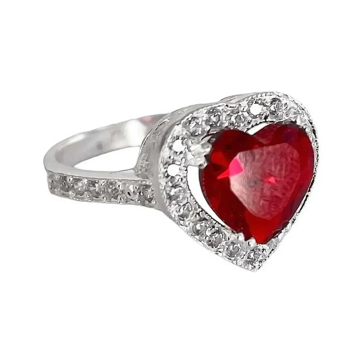 Anillo Plata 925 Corazón Detallado Zirconia Roja para Mujer - Imagen 3