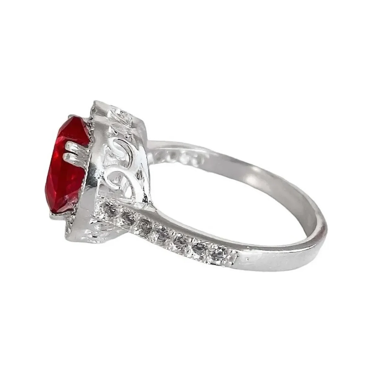 Anillo Plata 925 Corazón Detallado Zirconia Roja para Mujer - Imagen 4