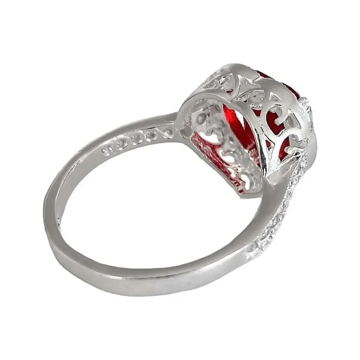 Anillo Plata 925 Corazón Detallado Zirconia Roja para Mujer - Imagen 6