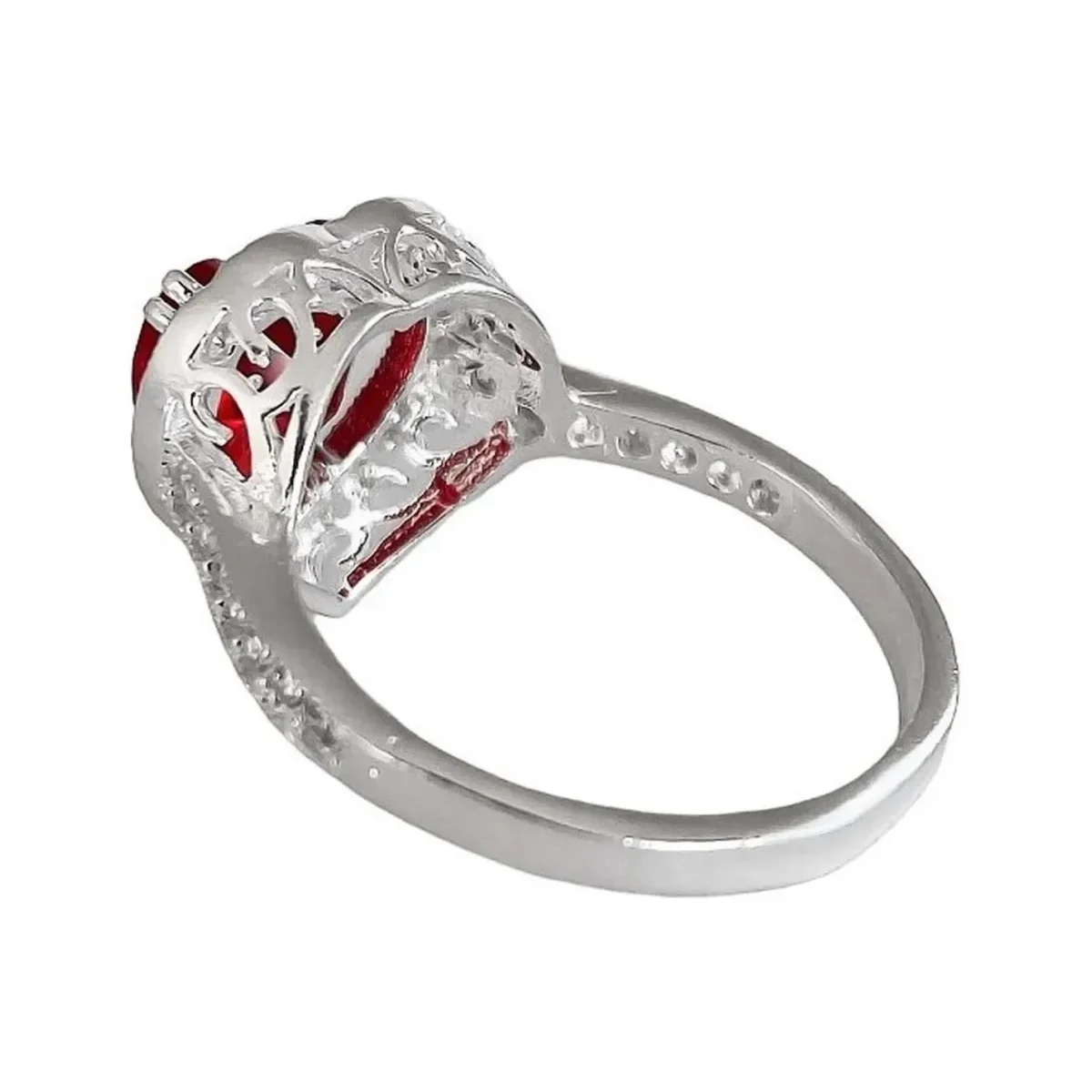 Anillo Plata 925 Corazón Detallado Zirconia Roja para Mujer - Imagen 7