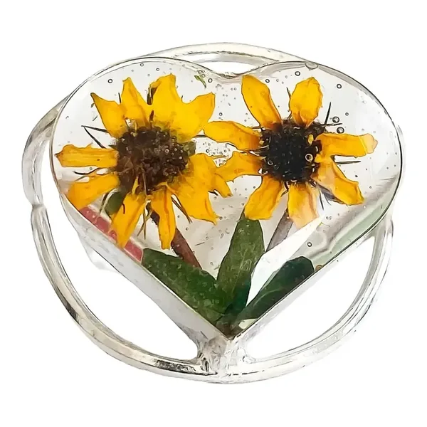 Anillo Plata 925 Diseño Girasol Corazón Ajustable Floral - Imagen 1