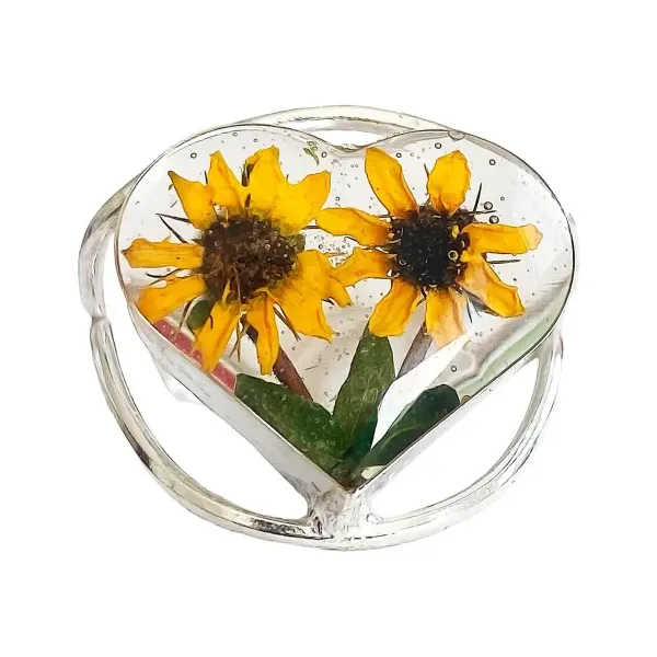 Anillo Plata 925 Diseño Girasol Corazón Ajustable Floral - Imagen 1
