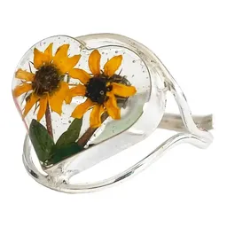 Anillo Plata 925 Diseño Girasol Corazón Ajustable Floral - Imagen 2