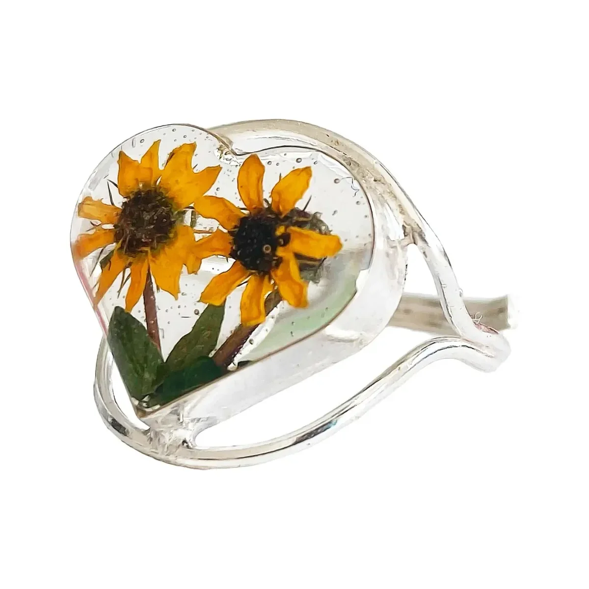 Anillo Plata 925 Diseño Girasol Corazón Ajustable Floral - Imagen 2