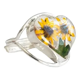 Anillo Plata 925 Diseño Girasol Corazón Ajustable Floral - Imagen 3
