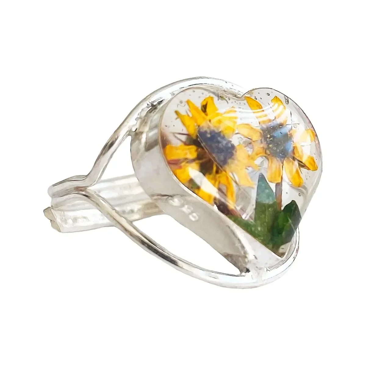 Anillo Plata 925 Diseño Girasol Corazón Ajustable Floral - Imagen 3
