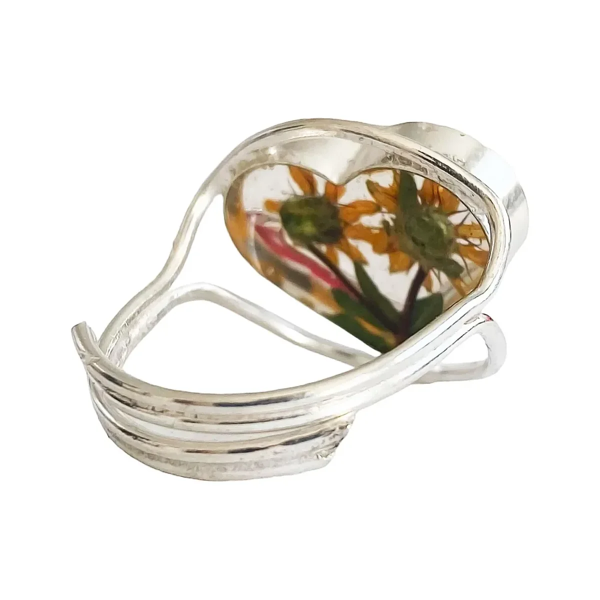 Anillo Plata 925 Diseño Girasol Corazón Ajustable Floral - Imagen 4