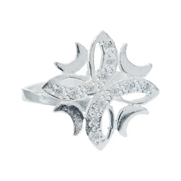 Anillo de plata .925 blanco zirconia diseno 4 lunas flor — Joyaris