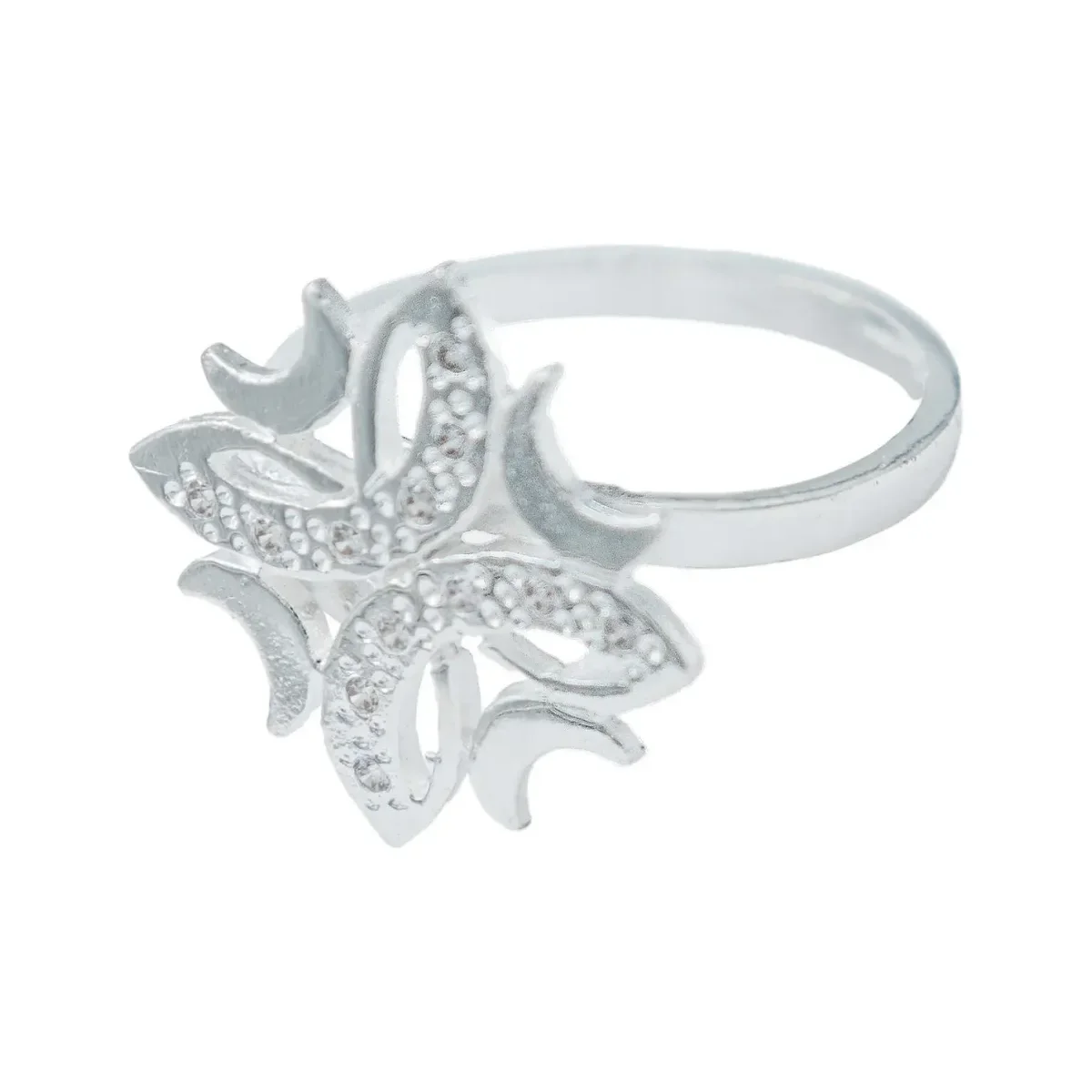 Anillo Plata 925 Diseño Lunas y Flor con Zirconia Transparente - Imagen 2