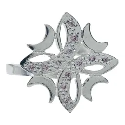 Anillo Plata .925 Flor Cuatro Lunas Zirconia Rosa para Mujer - Imagen 1