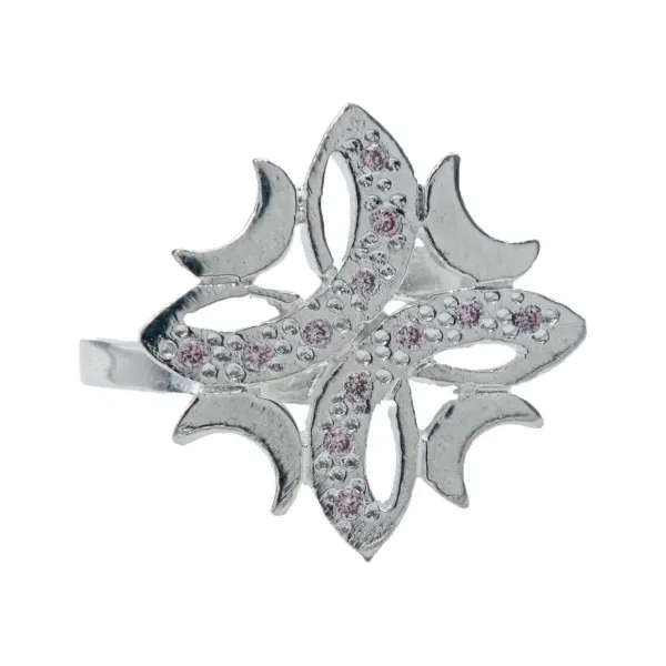 Anillo Plata .925 Flor Cuatro Lunas Zirconia Rosa para Mujer - Imagen 1