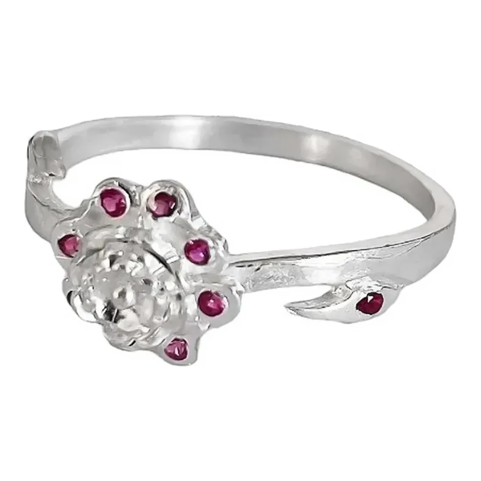 Anillo flor de loto mujer en plata ley .925 nacional con circonia rosa engastada, acabado liso pulido y cuerpo de dos