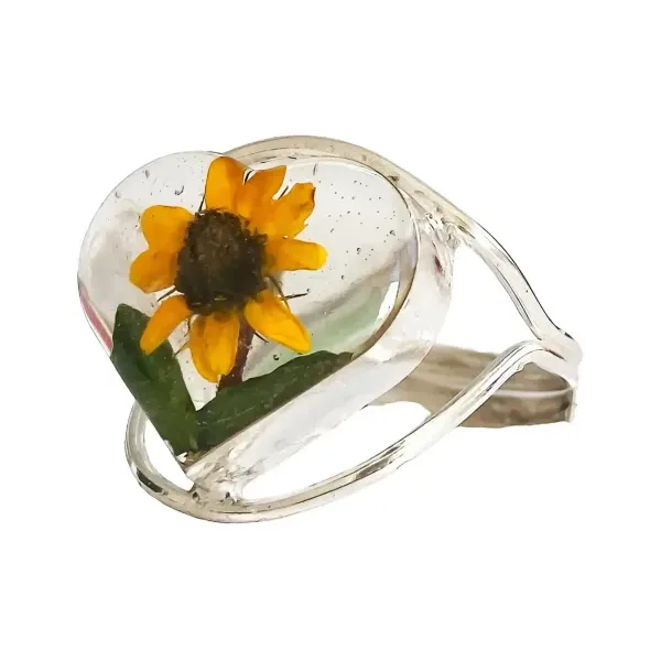 Anillo Plata 925 Girasol Corazón Ajustable - Imagen 1
