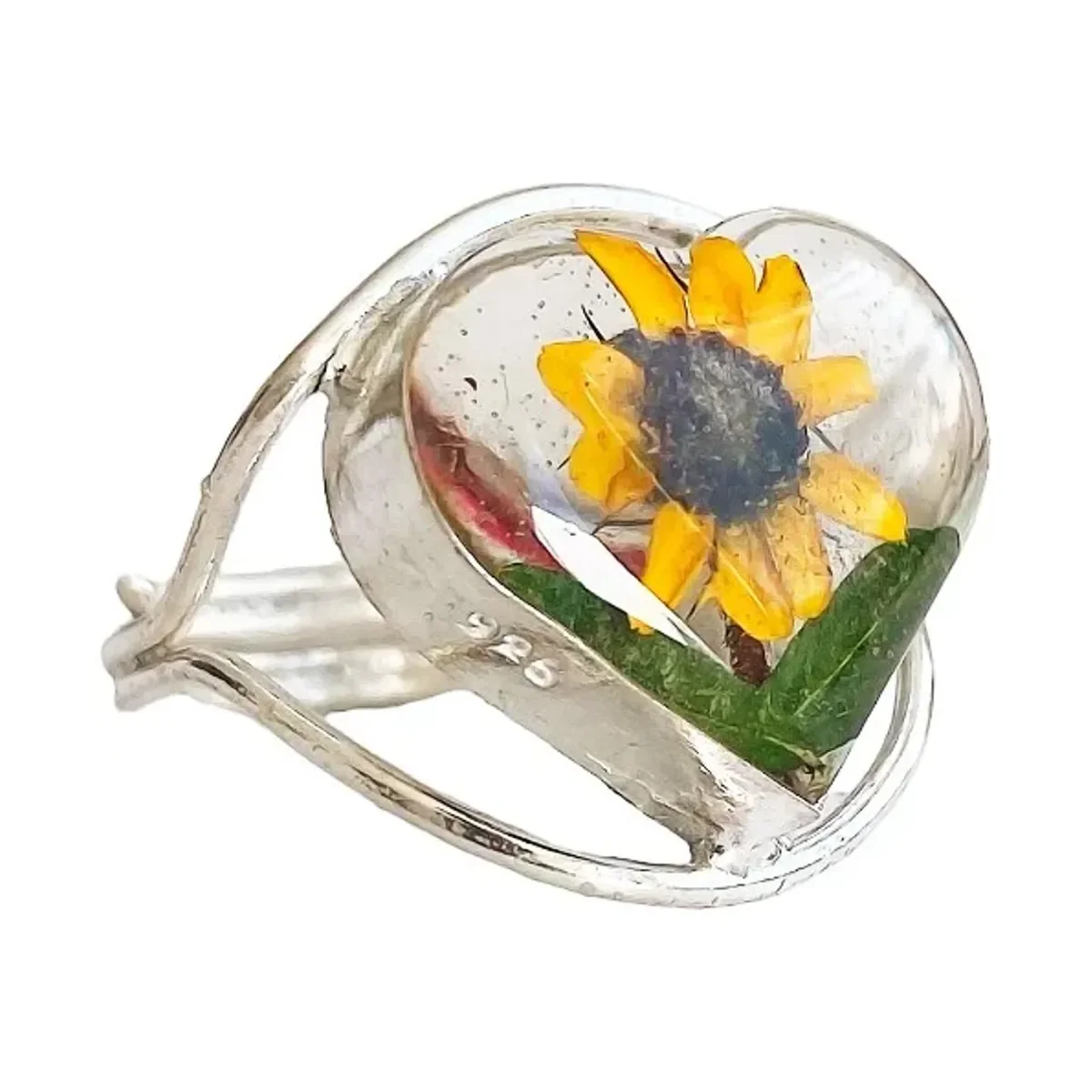 Anillo Plata 925 Girasol Corazón Ajustable - Imagen 2