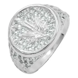 Anillo Plata 925 Hoja Cánnabis con Zirconias Verdes - Imagen 1