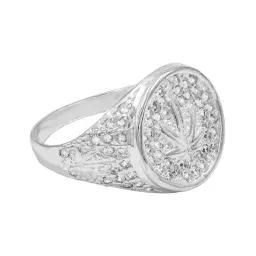 Anillo Plata 925 Hoja Cánnabis con Zirconias Verdes - Imagen 2