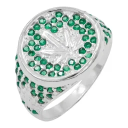 Anillo Plata 925 Hoja Cannabis con Zirconias Verdes - Imagen 1