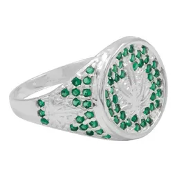 Anillo Plata 925 Hoja Cannabis con Zirconias Verdes - Imagen 2