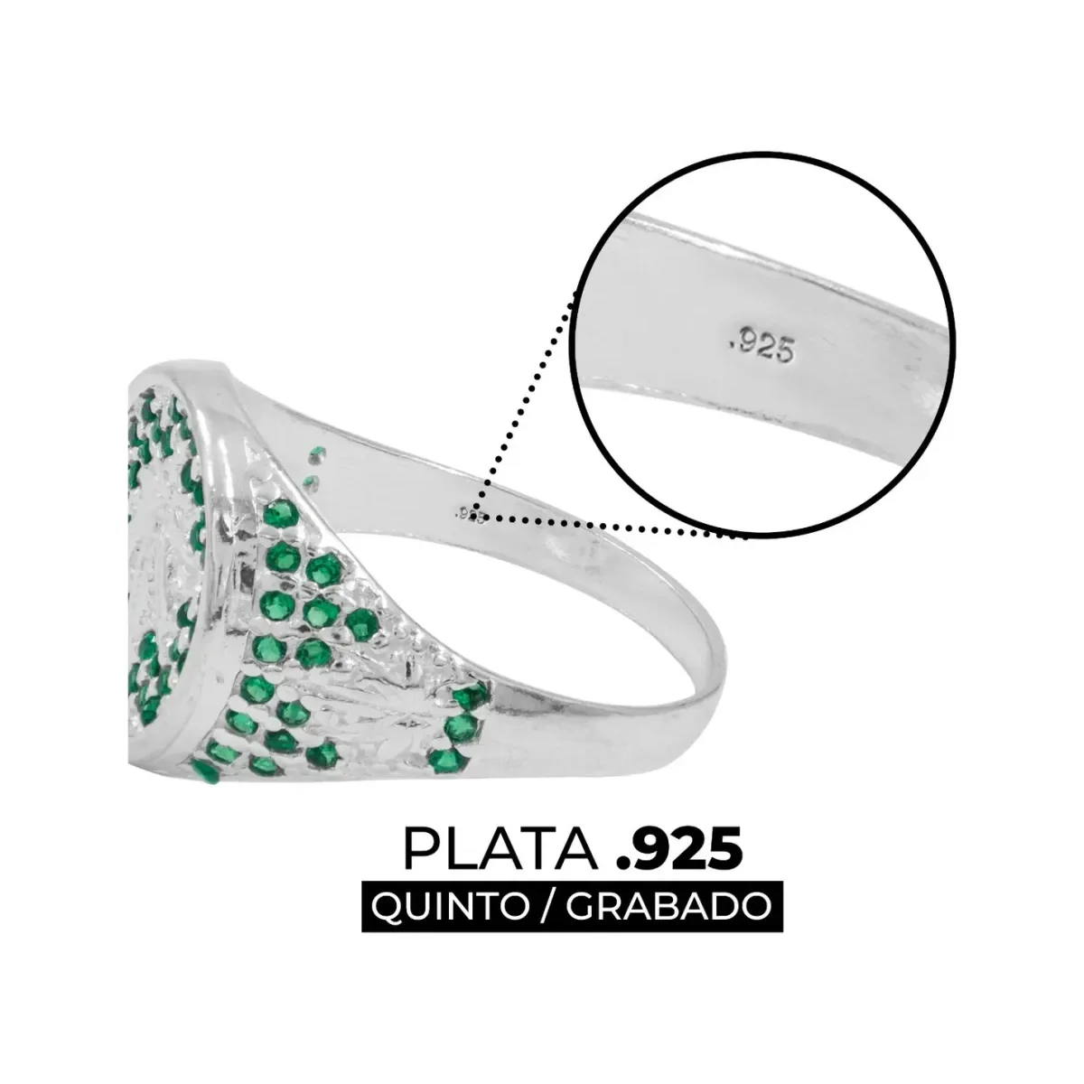 Anillo Plata 925 Hoja Cannabis con Zirconias Verdes - Imagen 3
