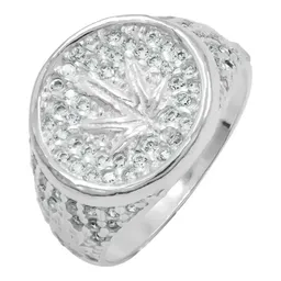 Anillo Plata 925 Hoja Cannabis Zirconias Verdes para Hombre Talla 11 - Imagen 1