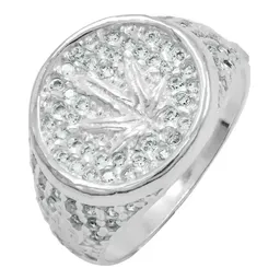 Anillo Plata 925 Hoja Cannabis Zirconias Verdes para Hombre Talla 8.5 - Imagen 1