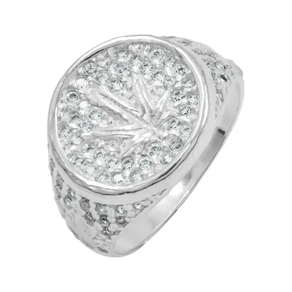 Anillo de plata .925 con zirconias verdes diseno hoja de cannabis para hombre talla 8.5 — Joyaris