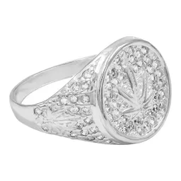 Anillo Plata 925 Hoja Cannabis Zirconias Verdes para Hombre Talla 8.5 - Imagen 2