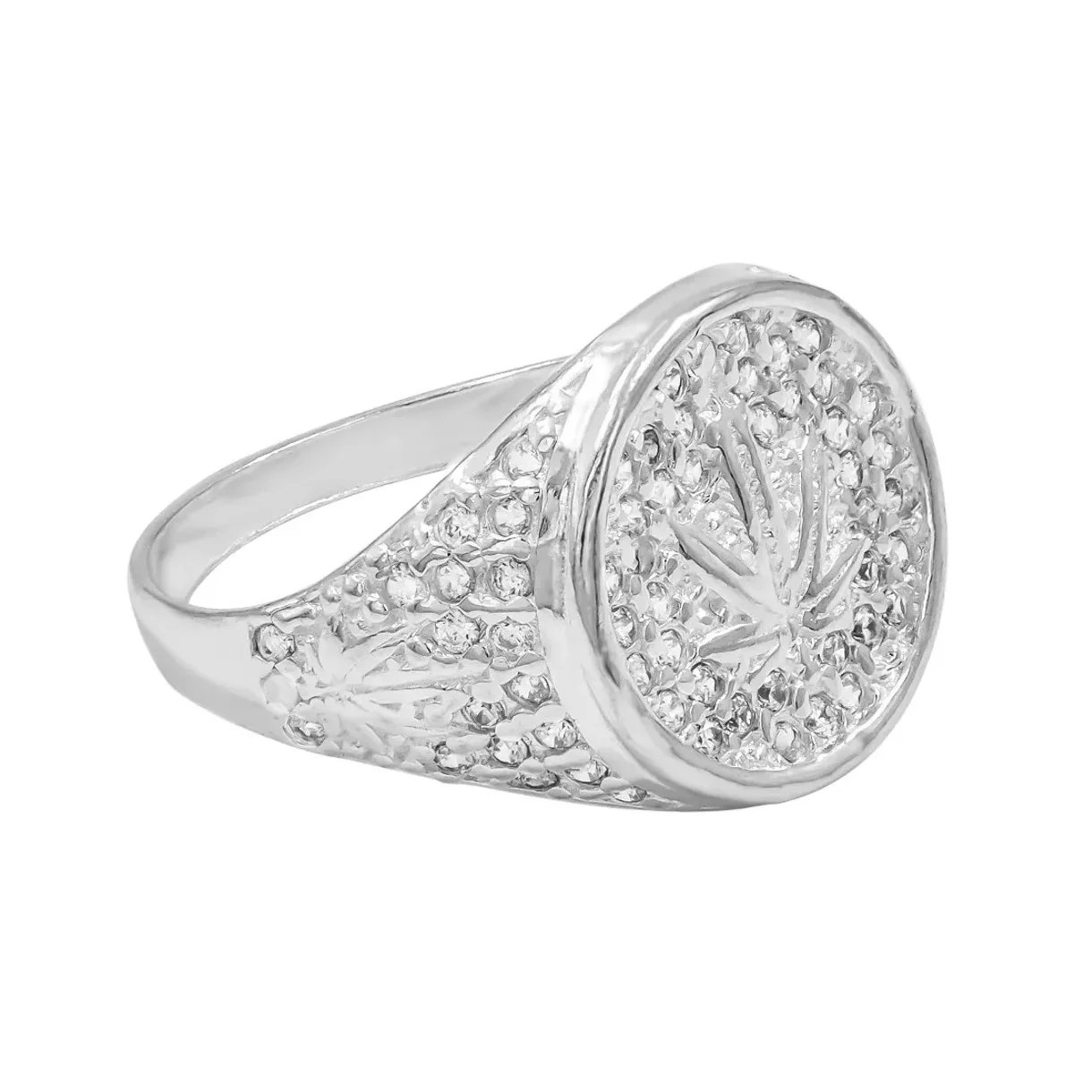 Anillo Plata 925 Hoja Cannabis Zirconias Verdes para Hombre Talla 8.5 - Imagen 2