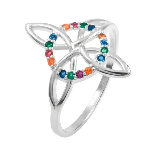 Anillo de plata .925 multicolor zirconia Nudo de Bruja Celta — Joyaris
