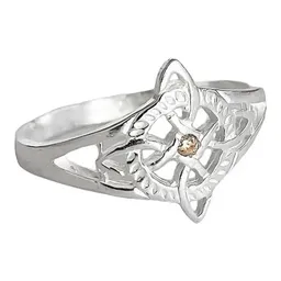 Anillo Plata 925 Nudo Bruja con Zirconia Naranja Artesanal - Imagen 1