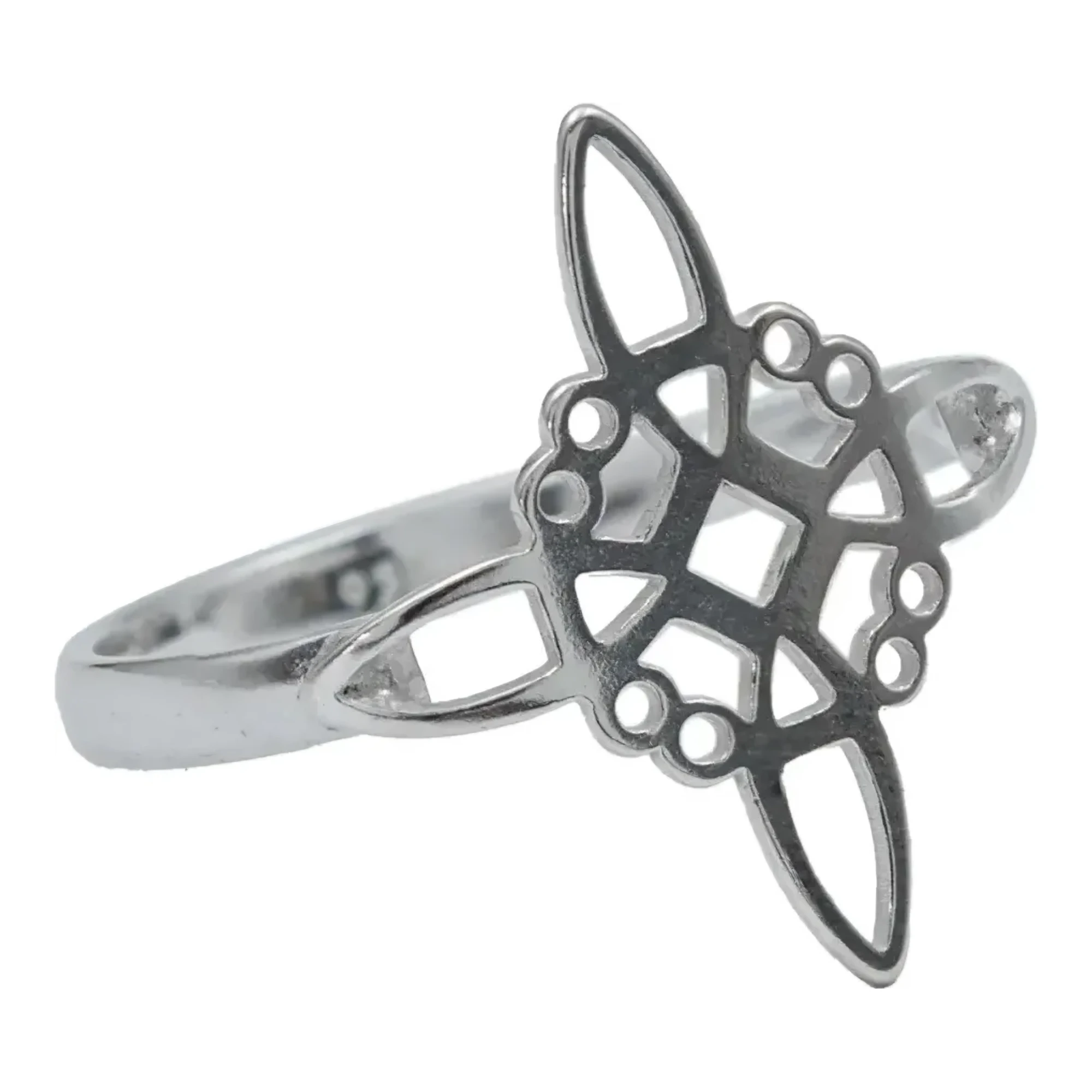 Anillo nudo de bruja grabado en plata .925 nacional plateada brillante sin piedras, amuleto celta wicca de talla 9.5 unisex