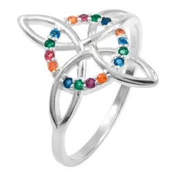 Anillo Plata 925 Nudo de Bruja Celta con Zirconia Multicolor Talla 6 - Imagen 1