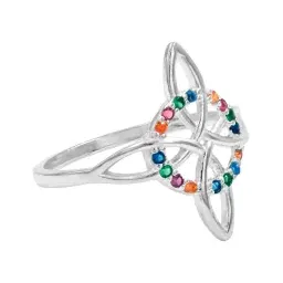 Anillo Plata 925 Nudo de Bruja Celta con Zirconia Multicolor Talla 6 - Imagen 2