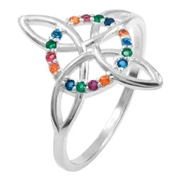 Anillo Plata 925 Nudo de Bruja Celta con Zirconia Multicolor Talla 9 - Imagen 1