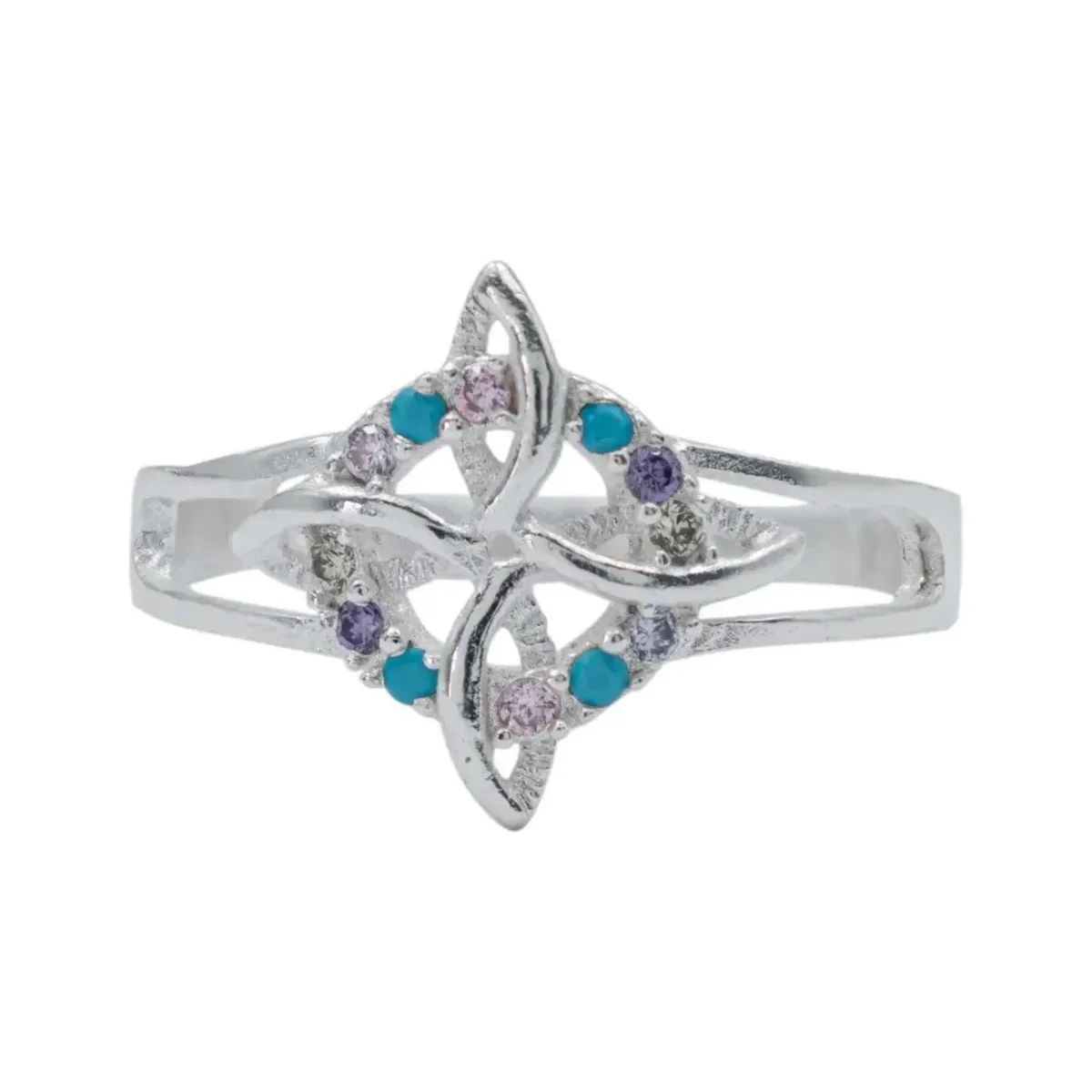 Anillo Plata 925 Nudo de Bruja Celta con Zirconias Multicolor Talla 10 - Imagen 3