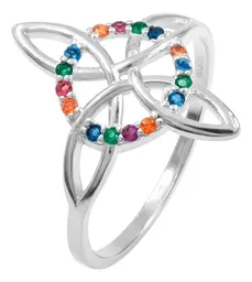 Anillo Plata 925 Nudo de Bruja Celta con Zirconias Multicolor Talla 7 - Imagen 1