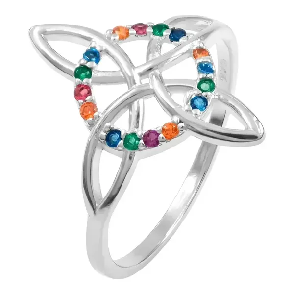 Anillo Plata 925 Nudo de Bruja Celta con Zirconias Multicolor - Imagen 1
