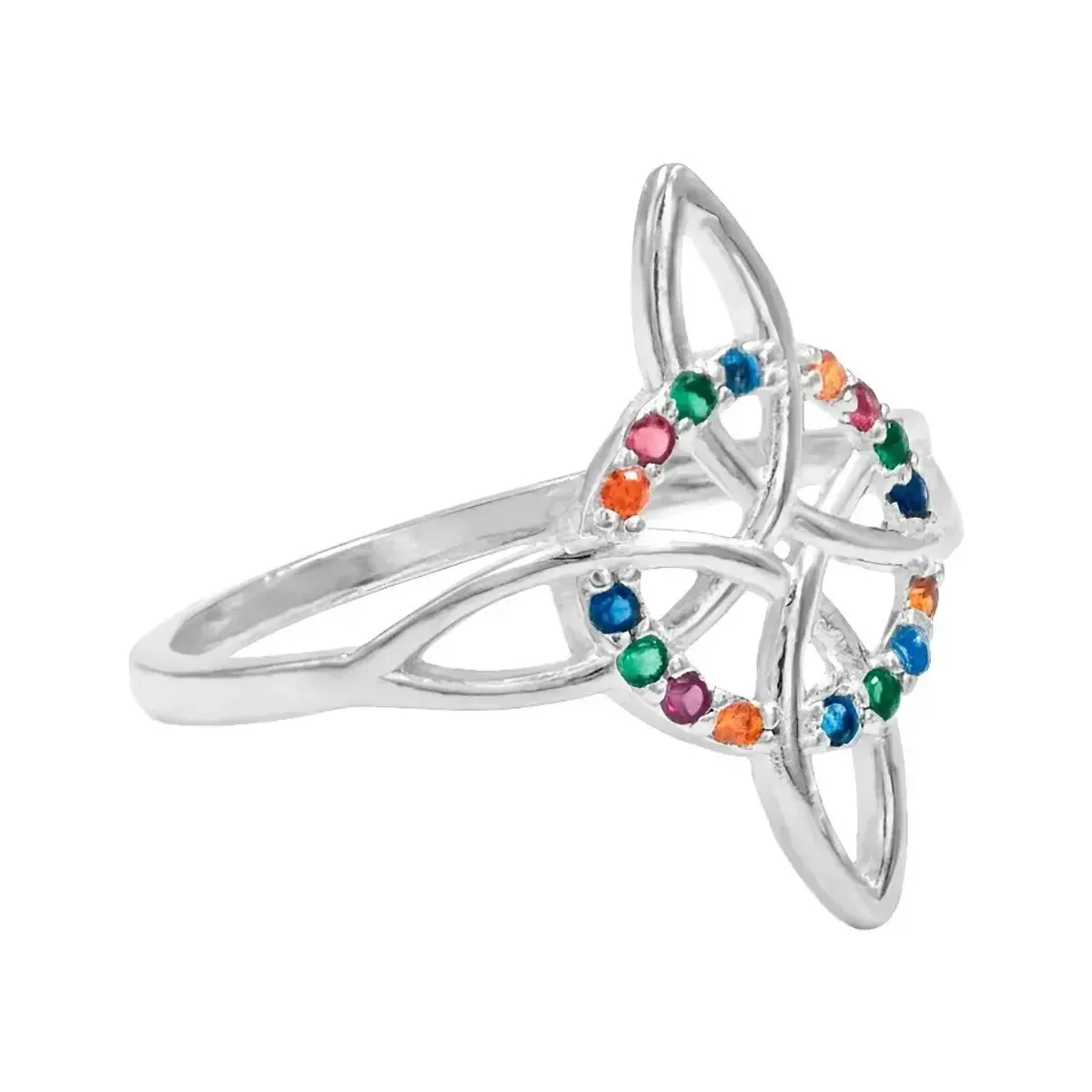 Anillo Plata 925 Nudo de Bruja Celta con Zirconias Multicolor Talla 7 - Imagen 2