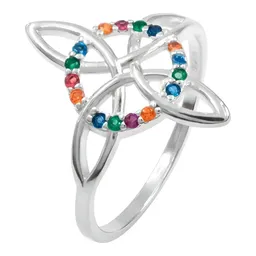 Anillo Plata .925 Nudo de Bruja Celta con Zirconias Multicolor - Imagen 1