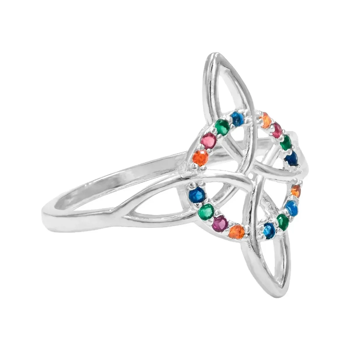 Anillo Plata .925 Nudo de Bruja Celta con Zirconias Multicolor - Imagen 2
