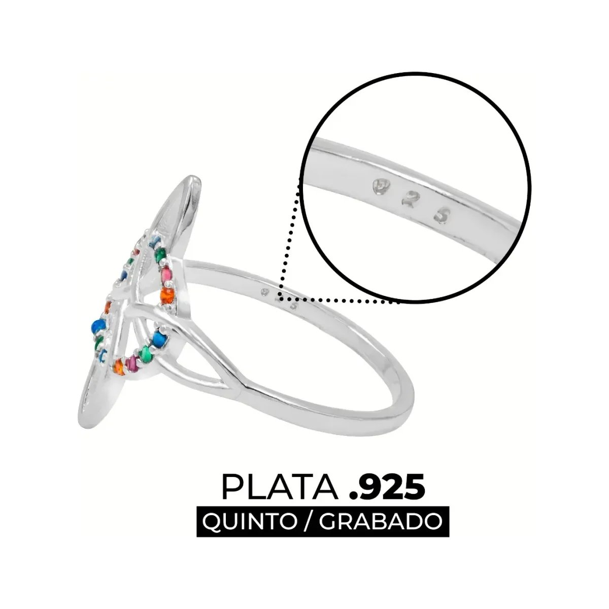 Anillo Plata .925 Nudo de Bruja Celta con Zirconias Multicolor - Imagen 3