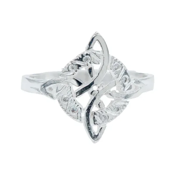 Anillo de plata .925 zirconia blanca nudo bruja celta diamantado — Joyaris