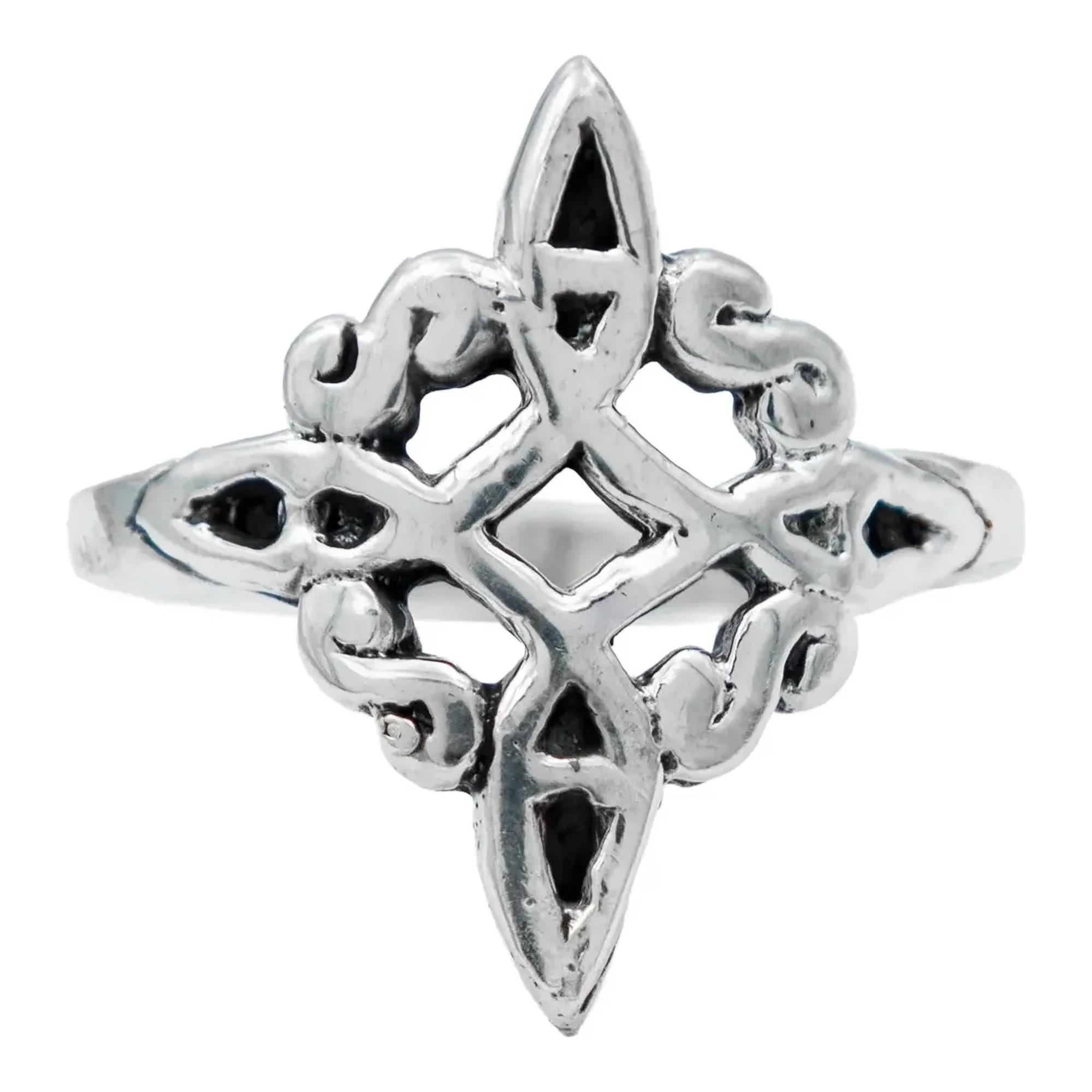 Anillo Plata 925 Nudo Bruja Celta pavonado, diseño artesanal unisex y moderno. Joyería mística con simbolismo de protección,