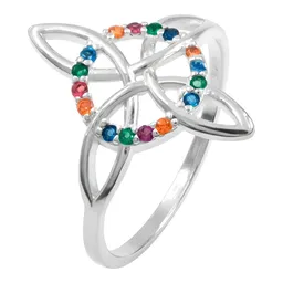 Anillo Plata 925 Nudo de Bruja Celta Zirconia Multicolor Talla 8 - Imagen 1
