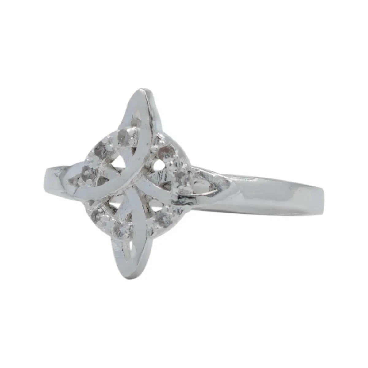 Anillo Plata .925 Nudo de Bruja con Zirconia Blanca. Anillo de protección esotérico, anillo de plata con símbolos para mujer.