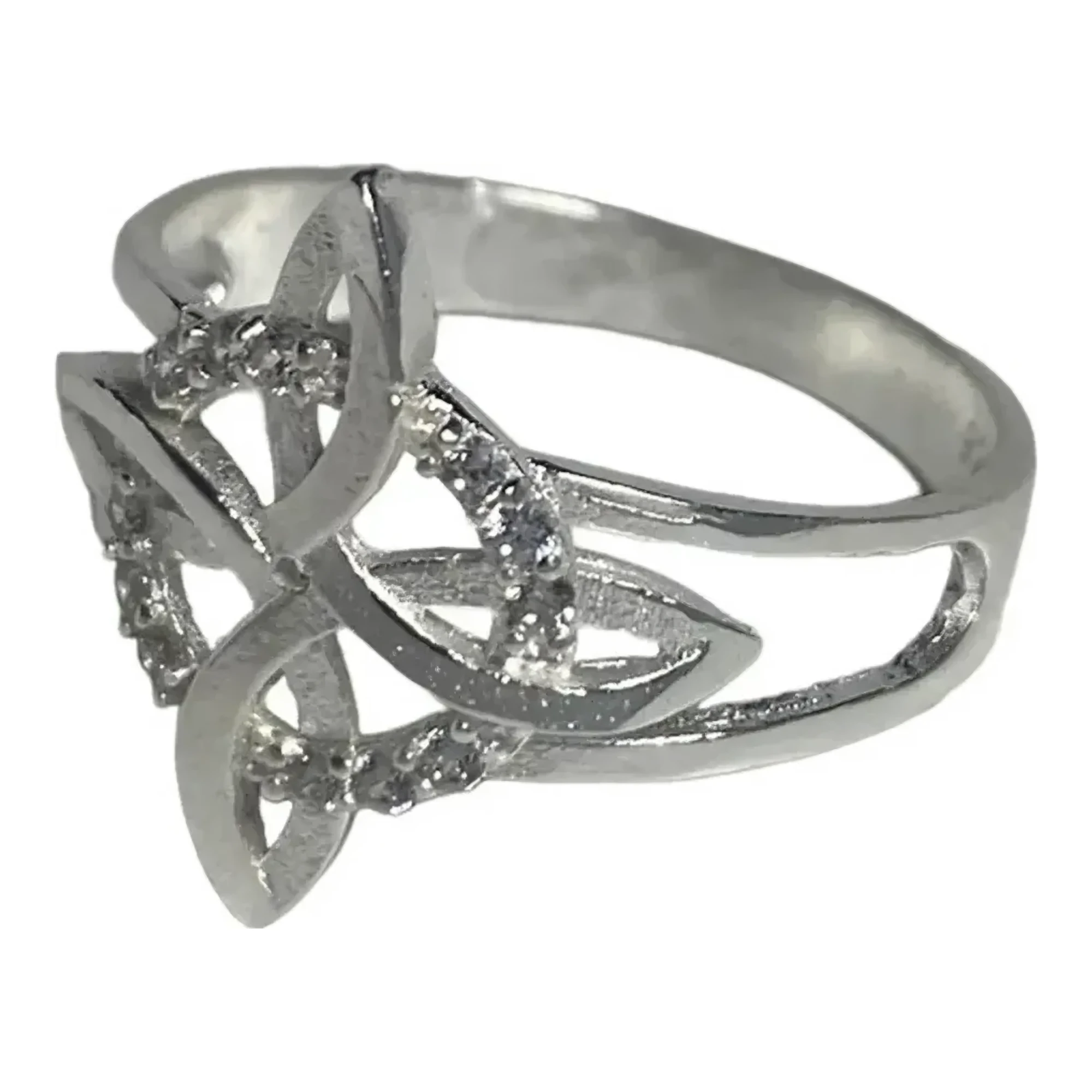 Anillo nudo de bruja para mujer en plata .925 nacional con zirconia blanca brillante y diseño plano de amuleto protector