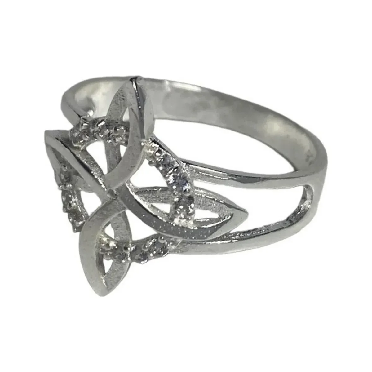 Anillo Plata .925 Nudo de Bruja plano con zirconia cúbica, brillante. Joyería artesanal mexicana, anillo de protección modern