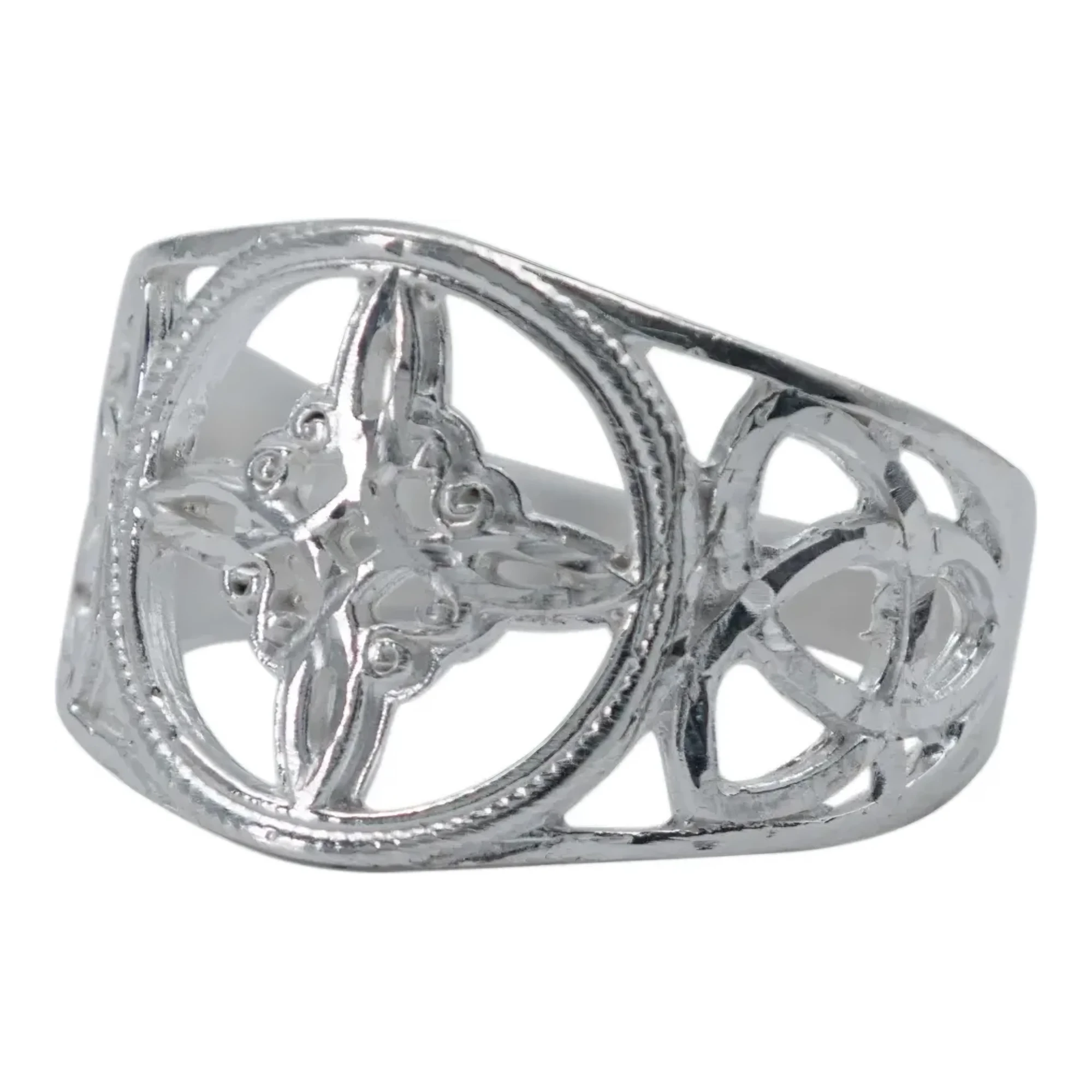 Anillo plata 925 artesanal, diseño Nudo de Bruja y Triqueta Celta. Joyería esotérica mexicana de protección, amuleto unisex.
