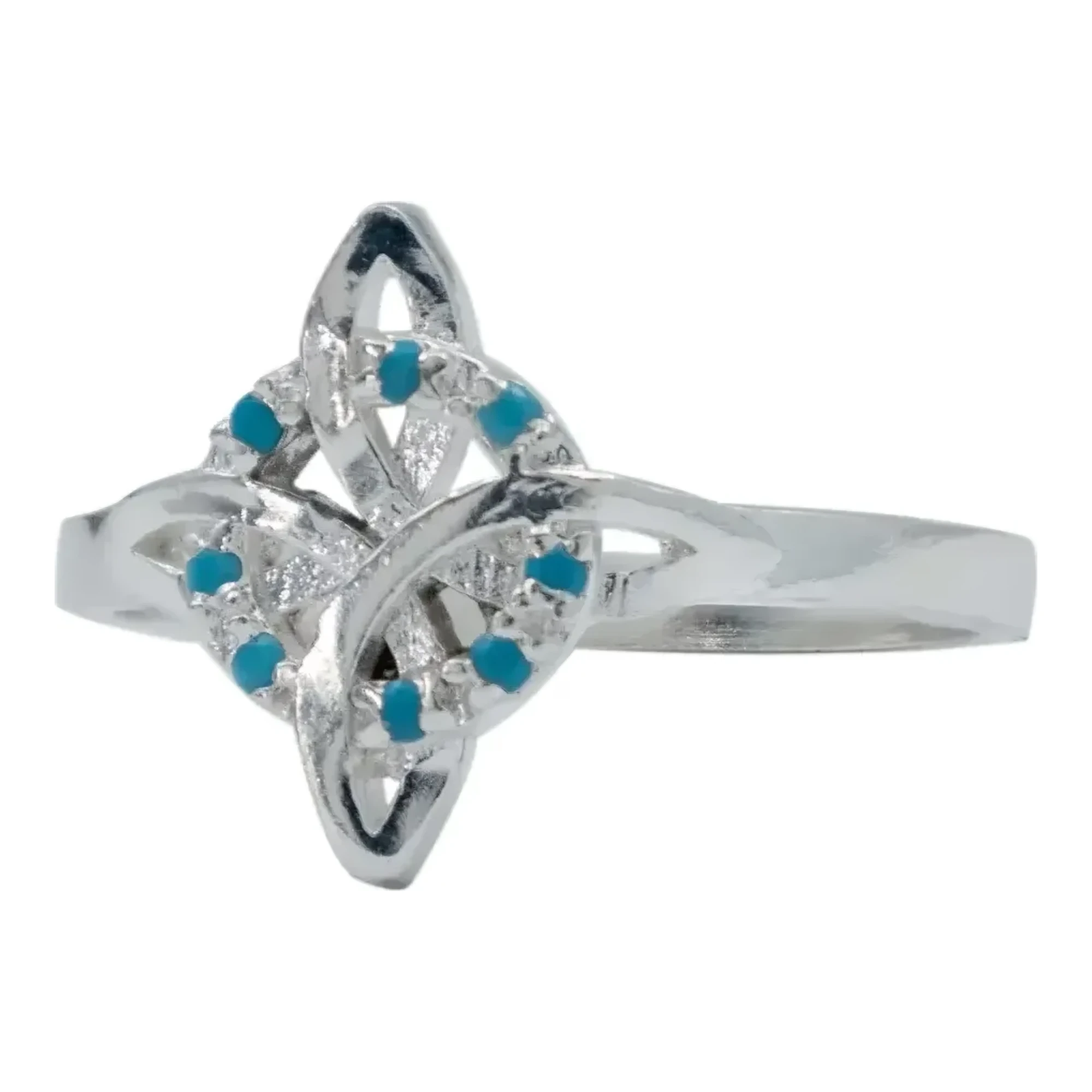 Anillo de proteccion plata mujer ley .925 nudo de bruja con zirconias multicolor talla 6.5 acabado liso diseño esoterico