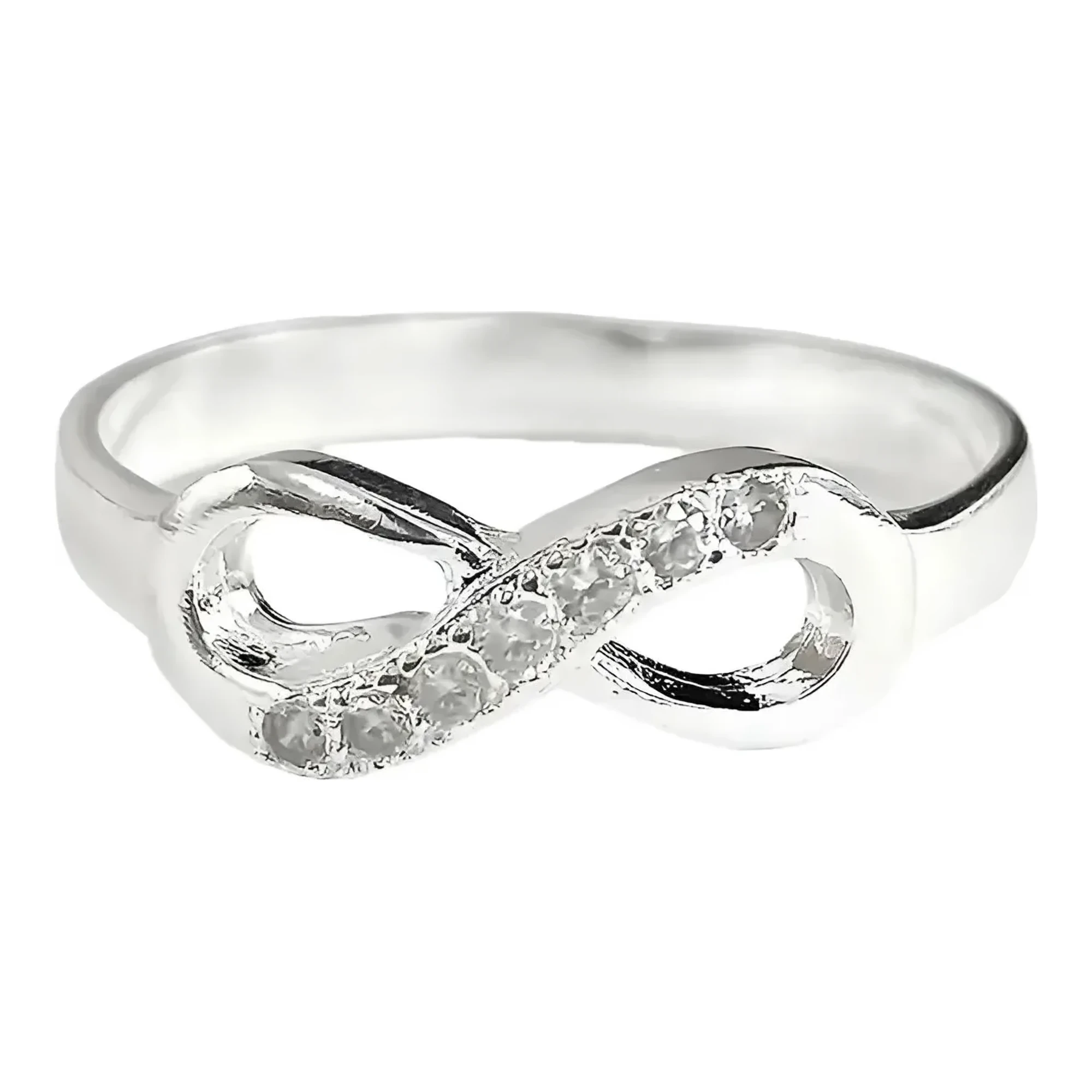 Anillo promesa para novia en plata 925 nacional nudo infinito con zirconia blanca brillante acabado liso talla fija 7.5